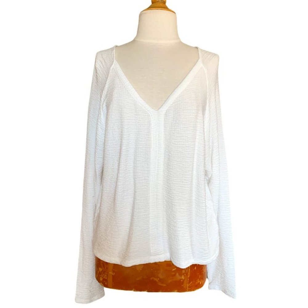 Anthropologie White Plunge Long Sleeve Top